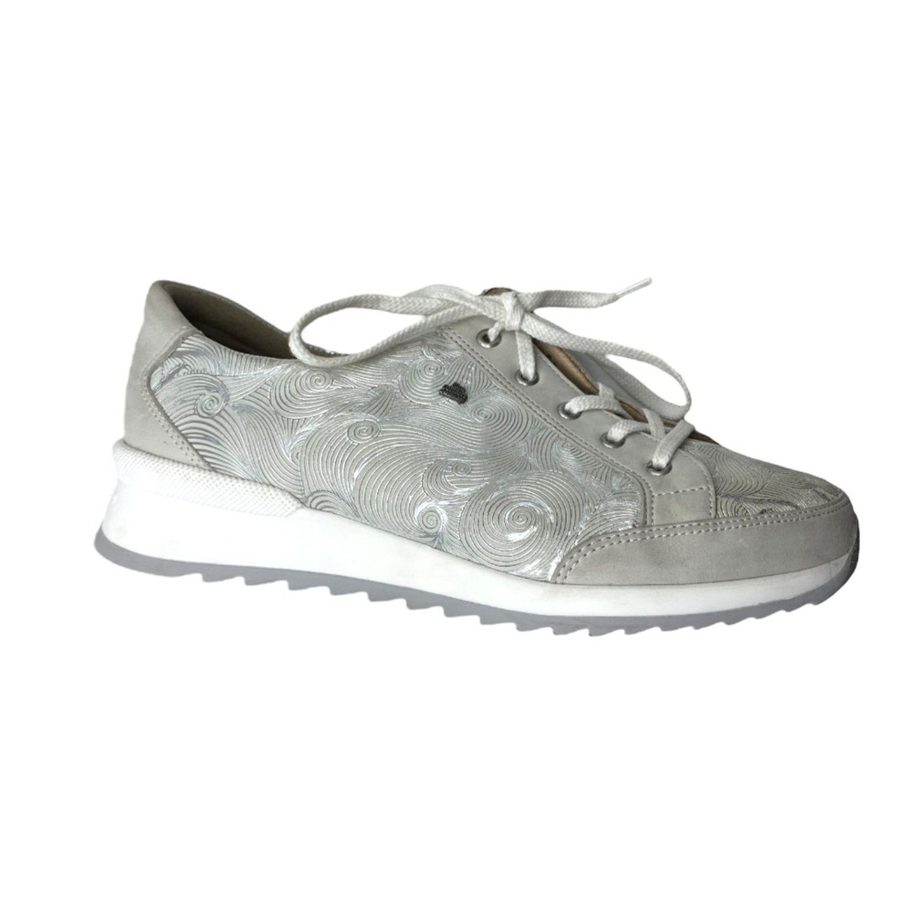 Finn Comfort Womens 6.5 Silver Swirl Leather Lace‎ Up Walking Sneakers Germany - Picture 9 of 15